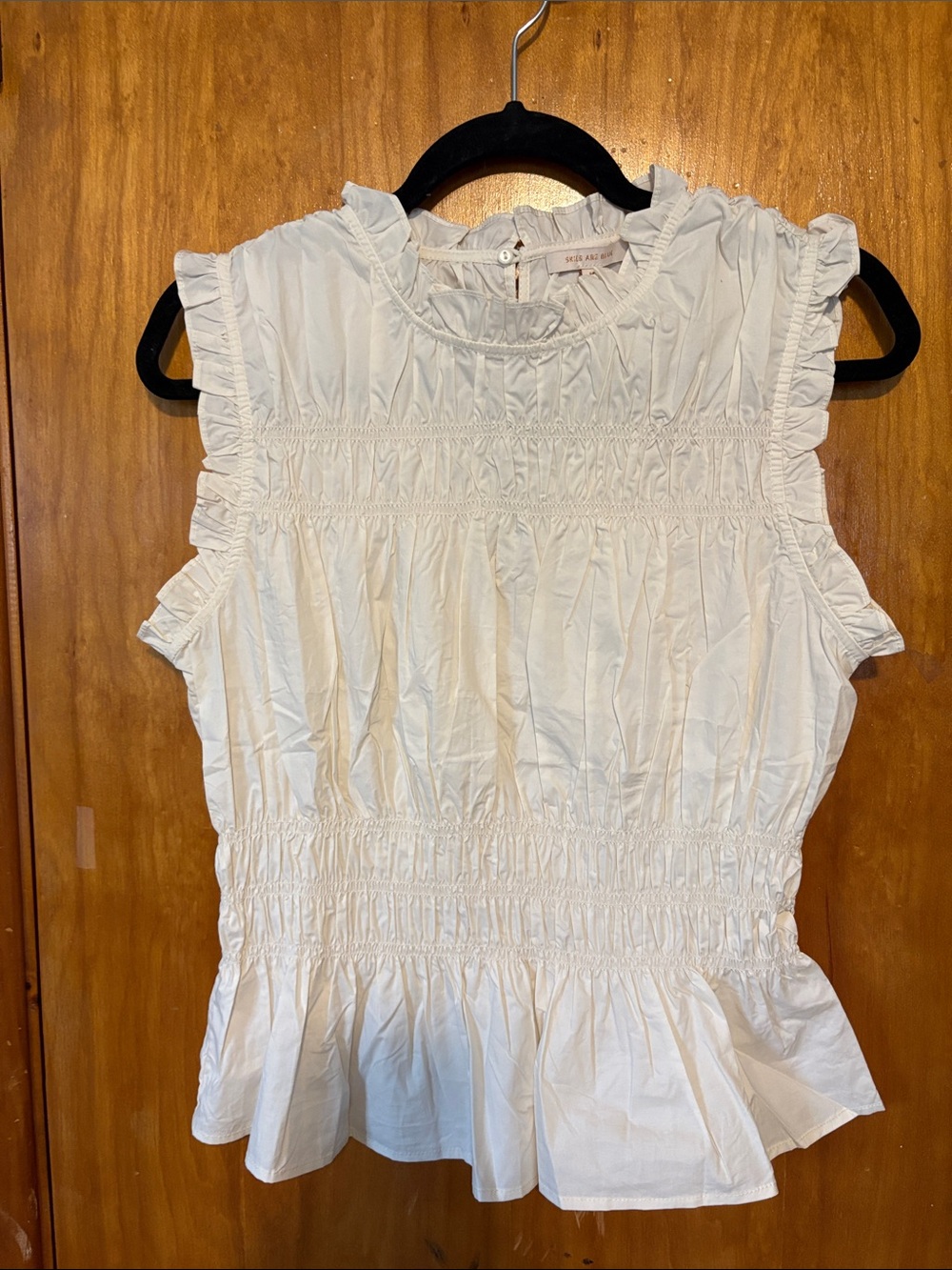 NWT Skies Are Blue Cream Smocked Ruffle Sleeveless Peplum Top - Size M